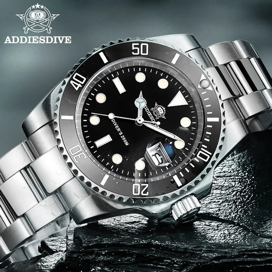 ADDIESDIVE klassische Herrenuhr mit Keramiklünette, 200m wasserdicht, lässige Quarzuhr mit BGW9 blauer Leuchtmasse, Geschenkuhr MY-H3-2