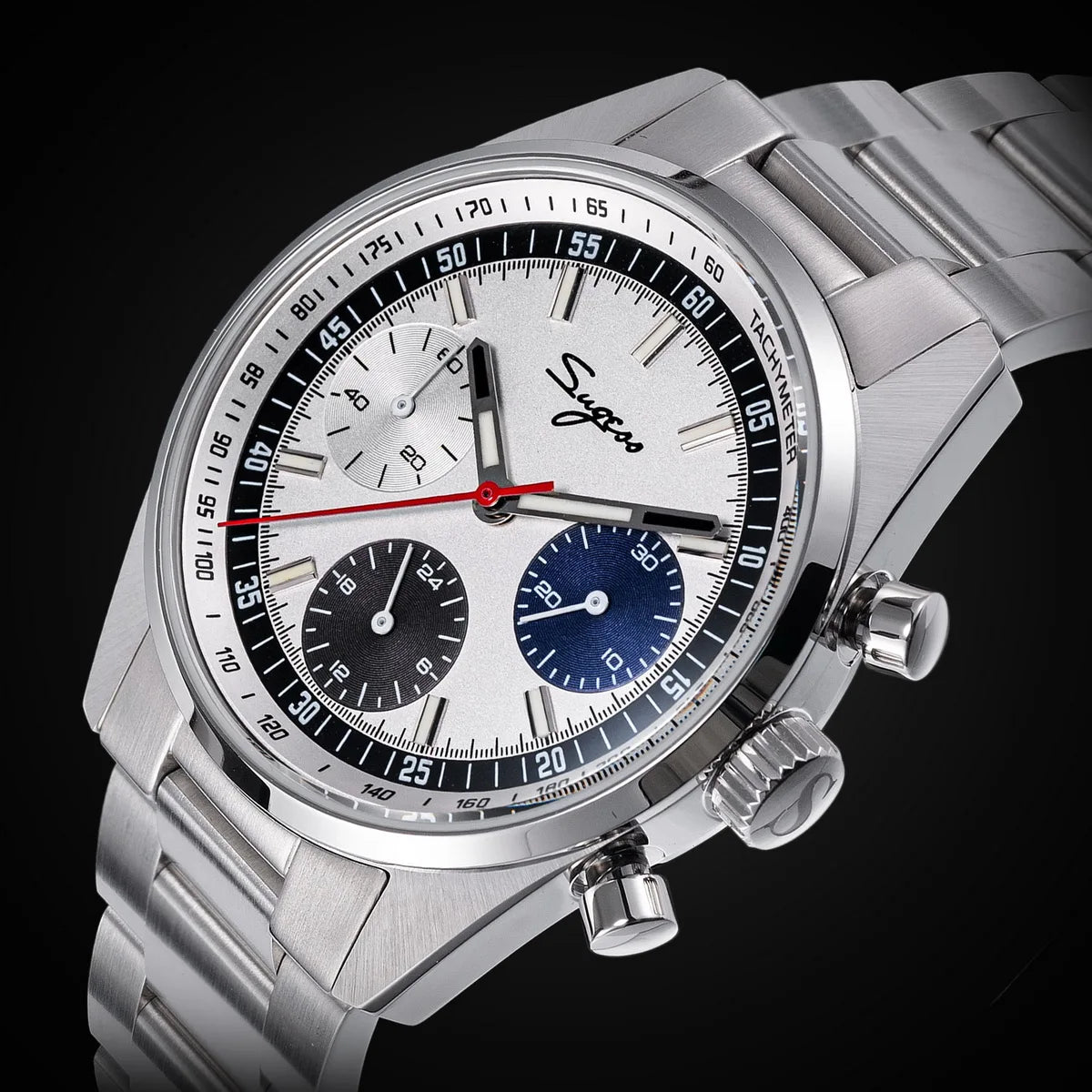 Sugess Mens Watch 38mm Chronograph Mechanical Wristwatches Tianjin Gooseneck Movement Sapphire Crystal Roulette Dial S465 new