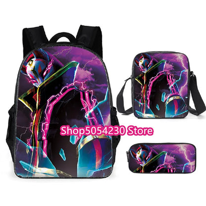 Mochila Fortnited 3PCS para Rapazes, Victory Game, 16 Polegadas, Resistente à Água, Mochila Pré-Escolar, Mochilas Escolares Fixes para o Ensino Básico