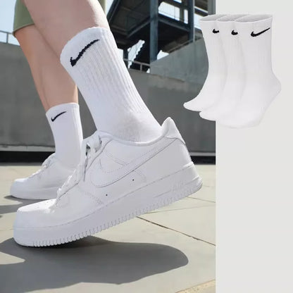 Nike Logo Athletic High-Top Socks Training Mid-Calf Socks Unisex Style Combo Pack White SX7676-100
