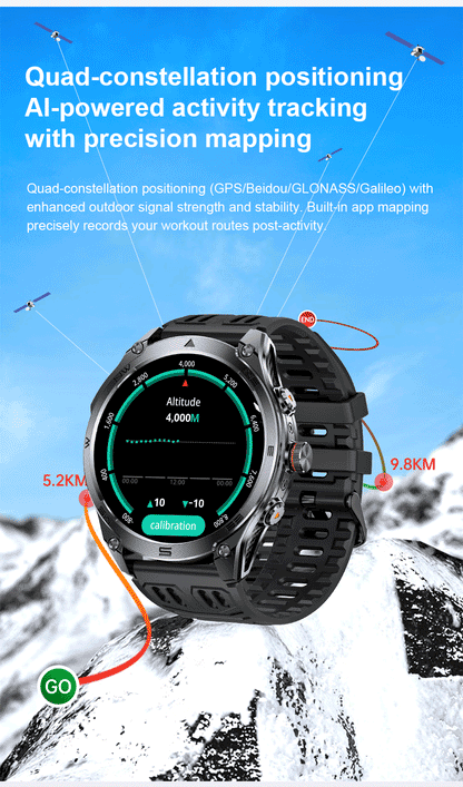 2026 New Military GPS Smart Watch 1000Mah Battery Compass IP68 Waterproof Tactics Sport Flashlight BT Call Smart Watch For Men