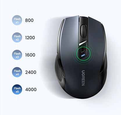 Rato sem fios UGREEN Bluetooth 5.0 ergonómico, 4000DPI, 6 botões silenciosos, para MacBook, tablet, portáteis, computador e PC, rato 2.4G