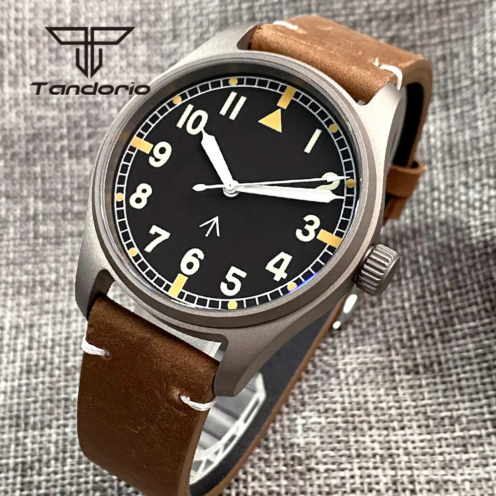 Tandorio Titanium NH35A 39mm Automatic Pilot Dive Watch for Men 20BAR Sapphire Ultralight Waterproof Wristwatch Green Luminous