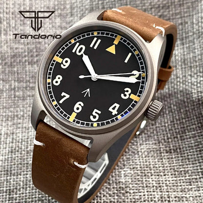 Tandorio Titanium NH35A 39mm Automatic Pilot Dive Watch for Men 20BAR Sapphire Ultralight Waterproof Wristwatch Green Luminous