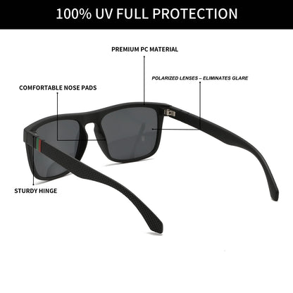 3 ks klasických retro polarizovaných čtvercových slunečních brýlí – červené/zelené pruhované stranice, UV400, unisex, pro každodenní nošení, outdoor, rybaření a řízení