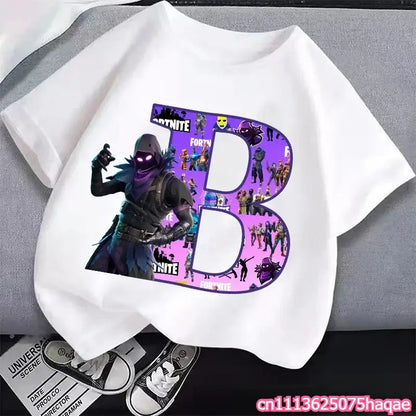 New Fortnites Kids T-shirts Cartoon Letter Graphic T-shirts Boys Girls Summer Casual Sports Short Sleeves Tops Children Clothing