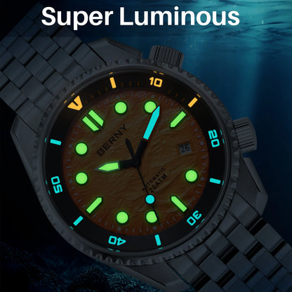 BERNY Diver Automatic Watches Men's Luxury Sapphire 316L Stainless Steel Mechanical Watch 42MM 200M Waterproof Diving Men Watch