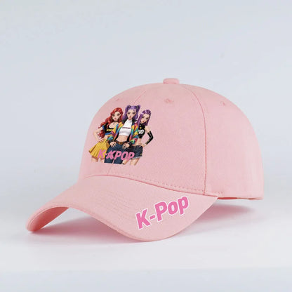 K-Pop Anime Girl Print Black Baseball Cap Adjustable Unisex Korean Music Fan Casual Hat