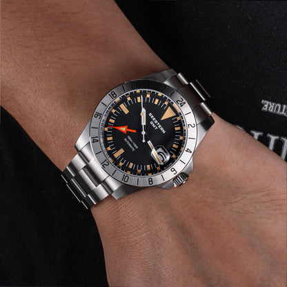 SEESTERN GMT Retro Watch for Men NH34 Automatic Movement Mechanical Wristwatches Sapphire Crystal Fine-tuning Pull Button S436