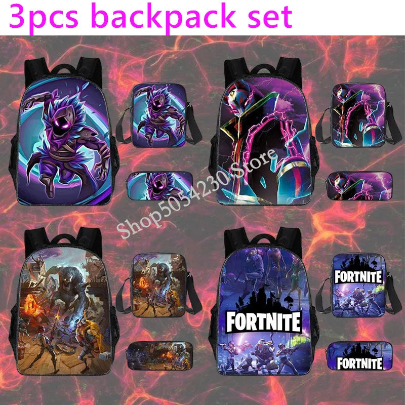 Mochila Fortnited 3PCS para Rapazes, Victory Game, 16 Polegadas, Resistente à Água, Mochila Pré-Escolar, Mochilas Escolares Fixes para o Ensino Básico