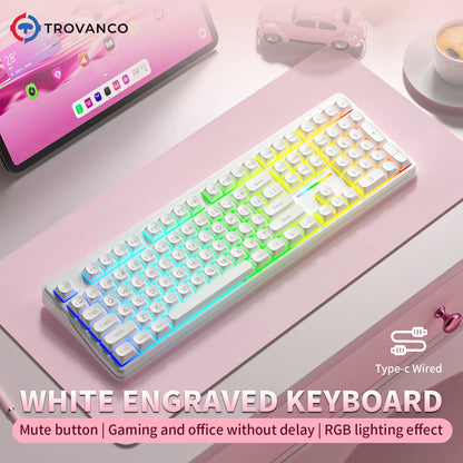 Teclado Bluetooth V108 Pro para oficina, bajo nivel de ruido, 2.4G, con cable e inalámbrico, diseño completo, membrana con retroiluminación RGB