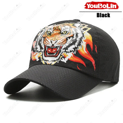 Czapka baseballowa Outdoor Tiger Face, letni materiał szybkoschnący, konstrukcja z siateczki i perforacji, czapka z etnicznym nadrukiem chroniąca przed słońcem