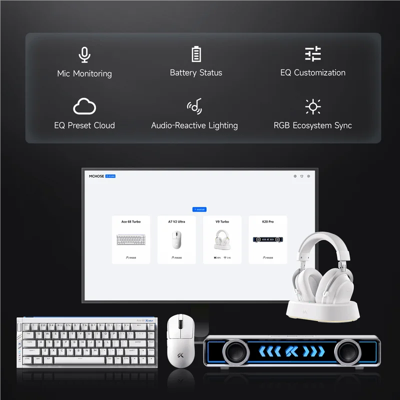 Auriculares gaming inalámbricos MCHOSE V9 Turbo con sonido envolvente 7.1, RGB, auriculares esports con drivers de 60mm, micrófono con cancelación de ruido y base de carga
