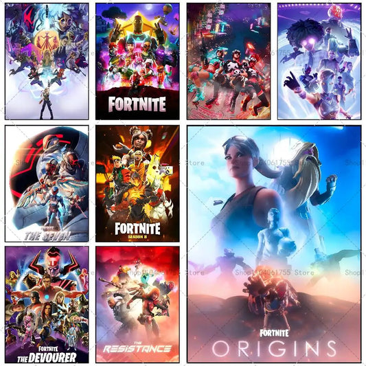 F-Fortnites-Game Póster Popular Autocolante de Arte em Papel Impermeável para Decoração de Parede de Café, Bar e Quarto