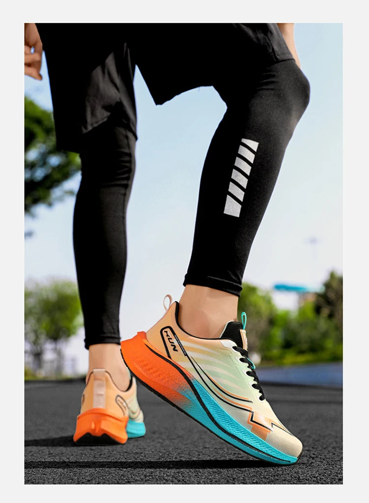Chaussures de course à amorti pour homme avec plaque en carbone ; baskets légères de marathon pour femme, pour le jogging, l'entraînement, le fitness et l'exercice physique