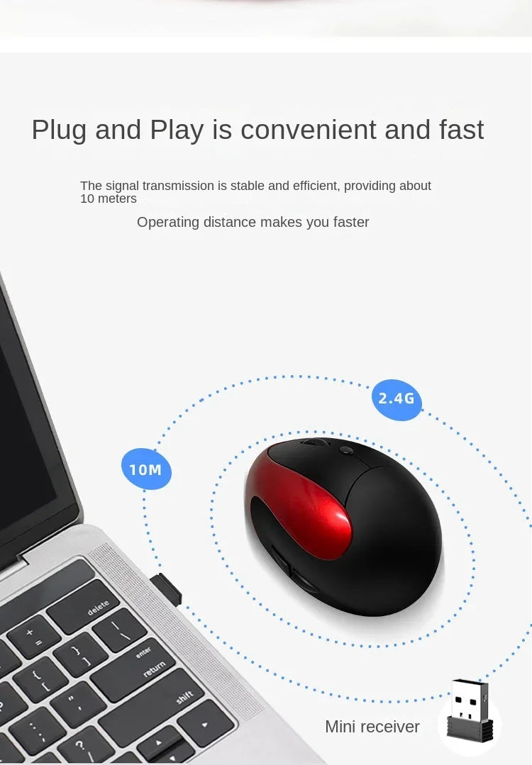 BTS-908 Mouse verticale ricaricabile di tendenza, mouse wireless ergonomico con ricevitore USB 2.4G, DPI regolabile fino a 1600 e 6 pulsanti