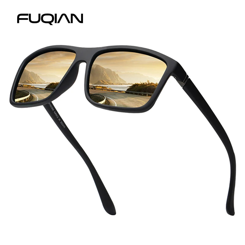 Lunettes de soleil polarisées classiques noires carrées pour homme, tendance, verres miroirs bleus, unisexes, vintage, anti-éblouissantes, pour la conduite, UV400