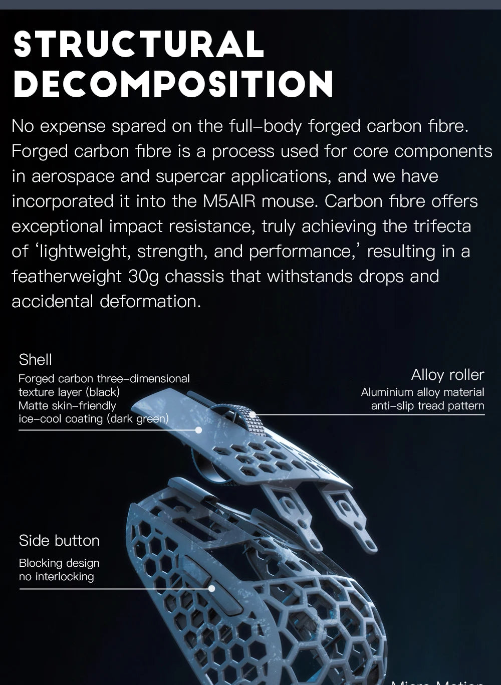 Darmoshark M5Air Forged Carbon Fiber Wireless 8K Gaming Mouse PAW3950 30K DPI Small Hand Finger Grip Game Macro Mice Lightweight