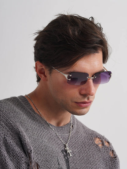 Ruiao 2026 rimless sunglasses UV400 fashion square metal glasses for men women designer man's brand sun shades for outdoor