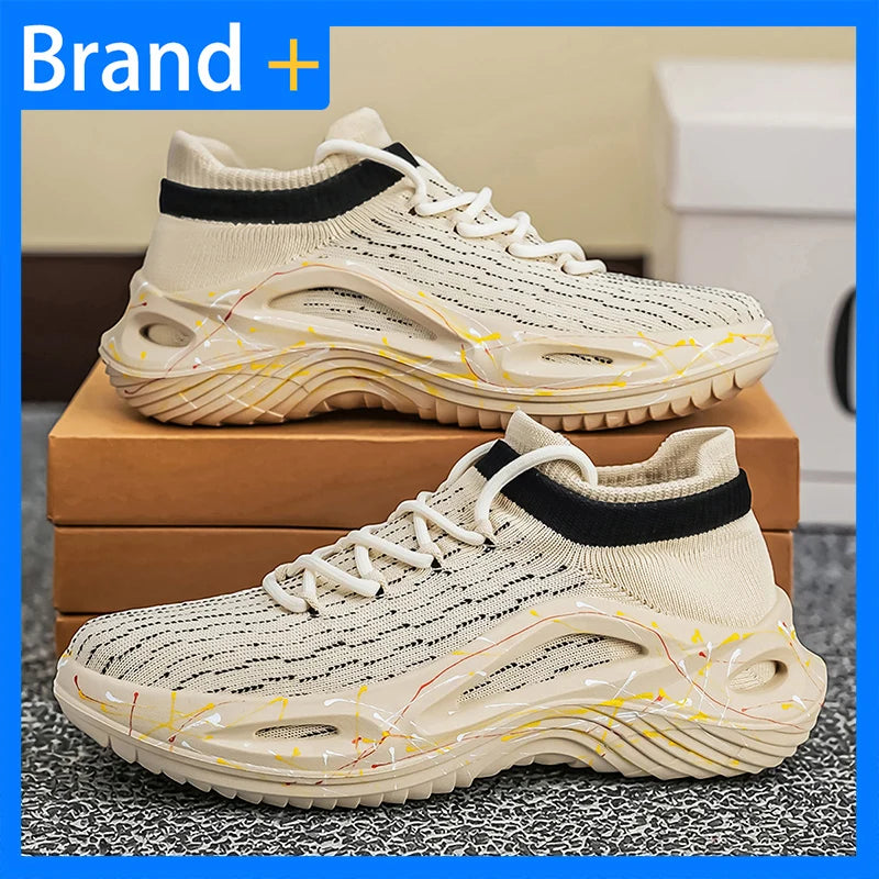 Chaussures de sport pour homme en maille légère et souple, semelle épaisse, antidérapantes, chaussures de tennis à lacets, pour le fitness en plein air et la course à pied au printemps