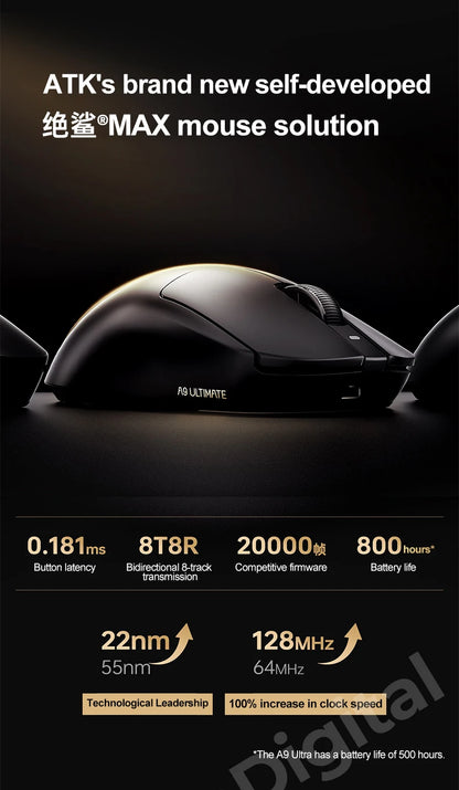 Mouse de gaming wireless ATK Dragonfly A9 Ultimate A9 Air PAW3950, ultra-ușor, ergonomic, pentru e-sports gamer FPS CSGO A9 Ultra