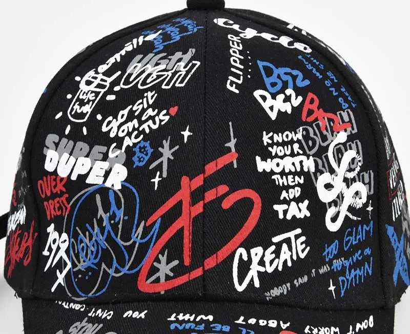 Cappellino da baseball unisex alla moda con stampa graffiti - Cappellino alla moda con visiera dipinta a colori vivaci