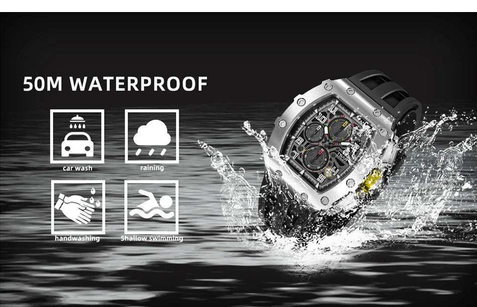 TSAR BOMBA Uhr für Herren, Luxusmarke, Tonneau-Design, wasserdichte Uhr, Edelstahl-Armbanduhr, modische rechteckige Herrenuhr