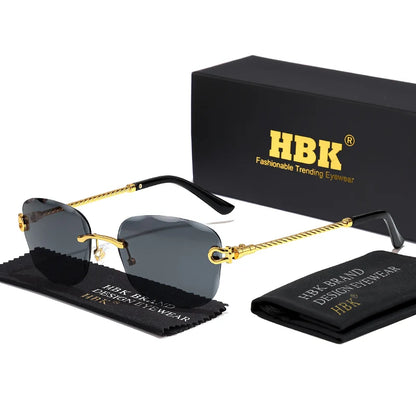Lunettes de soleil métalliques sans monture HBK pour homme, lunettes de soleil « Wave Cutting » pour femme, lunettes de voyage et de shopping, lunettes de vue UV400, style estival