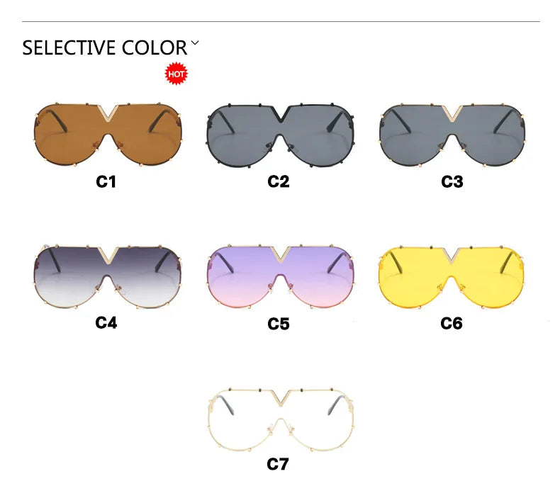 Trendy Rivets Metal Frame Oversized Pilot Women Sunglasses Brand Design Men Sunglass UV400 Outdoor Driving Travel Luxury Goggles