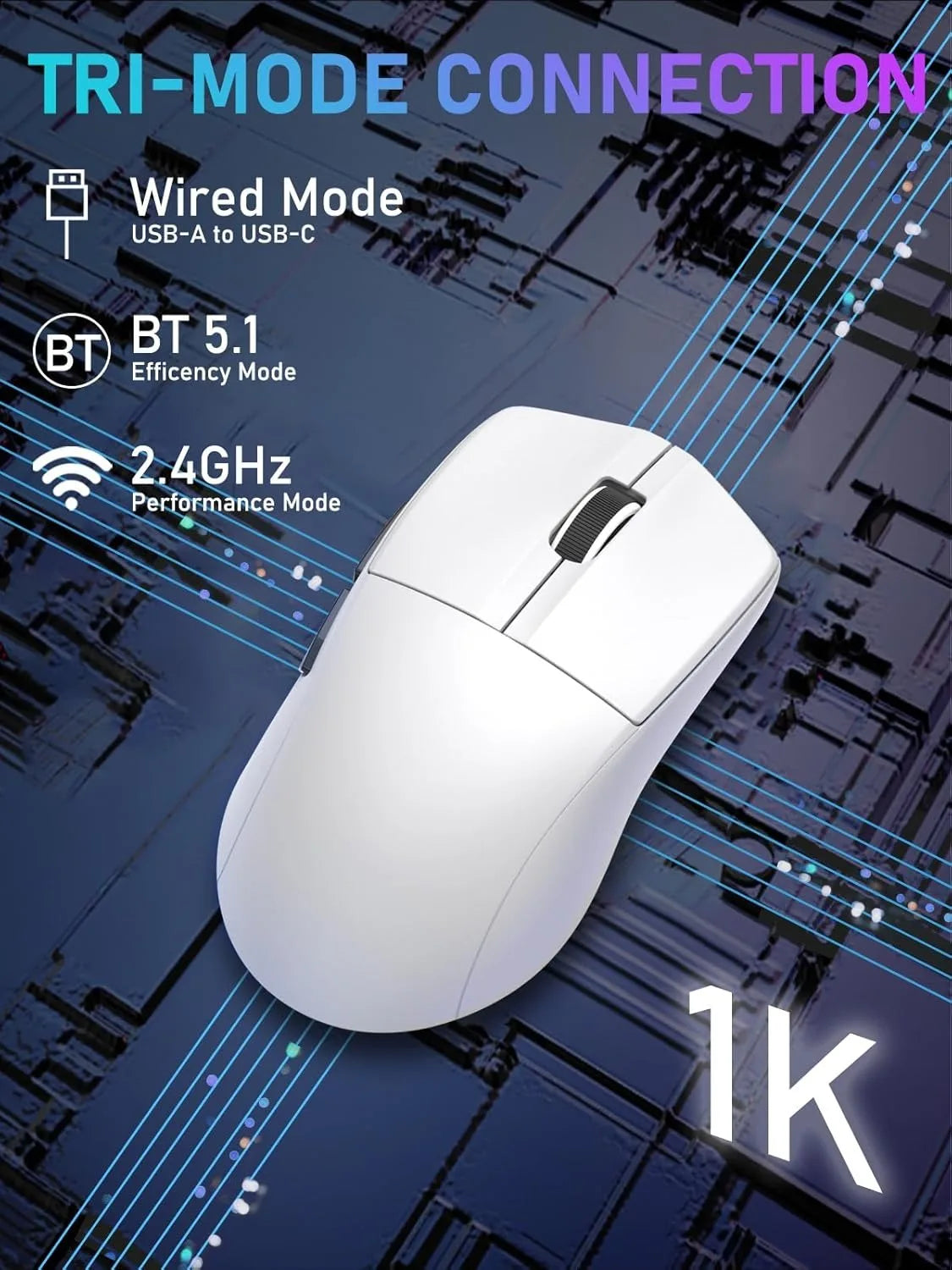 E-YOOSO Portable Ultra Lightweight Mouse Wired Mouse Tri-Mode 2.4G /BT/USB-C Rechargeable Computer Mouse for Laptop/PC/Mac