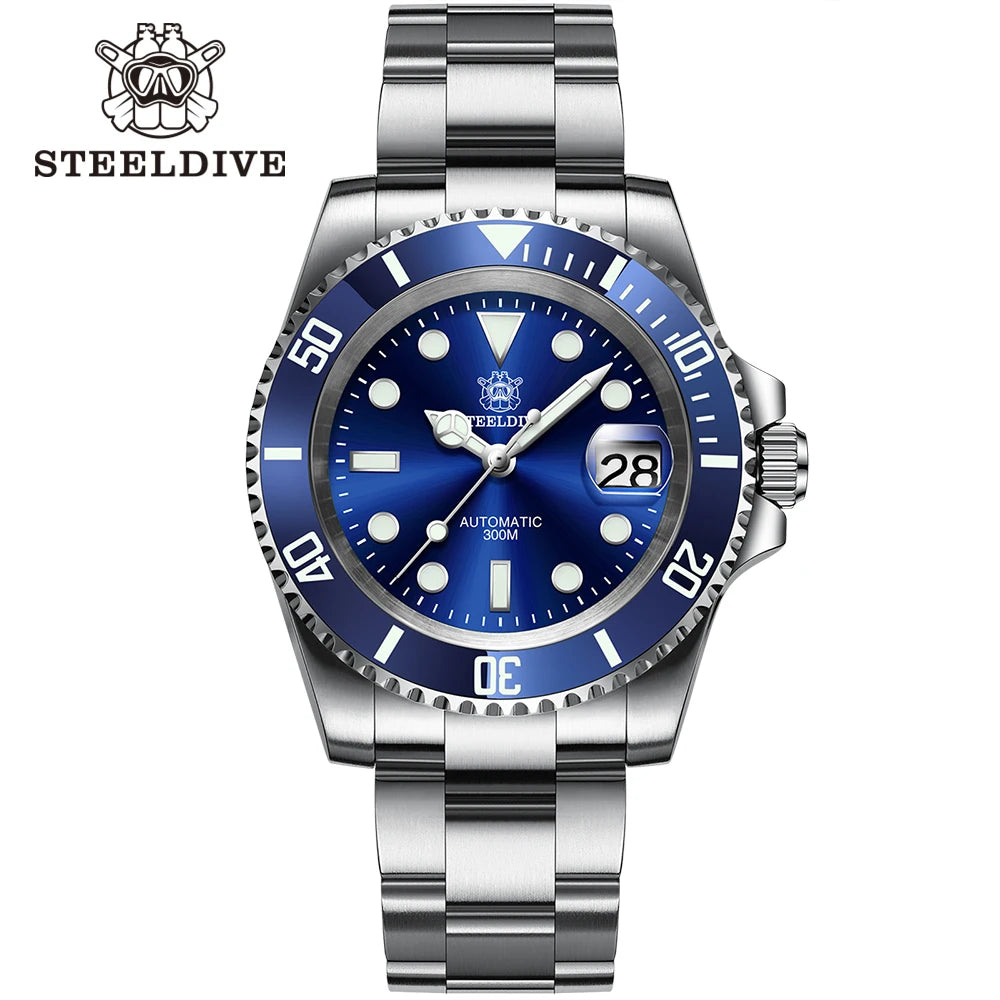 STEELDIVE SD1953 41MM Classic Water Ghost Calendar Magnifier NH35 Mechanical Movement BGW9 Super Luminous 30Bar Waterproof Watch