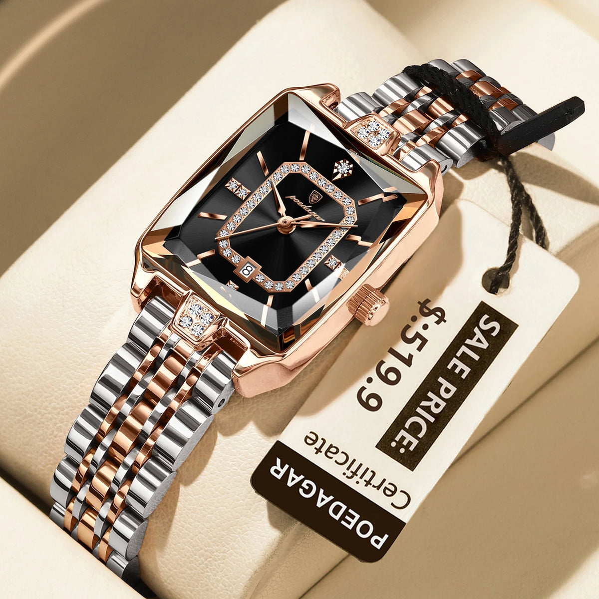 POEDAGAR Luxury Rectangle Watch For Woman Waterproof Calendar Simple Ladies Watch Fashion Stainless Steel Quartz Women's Watches