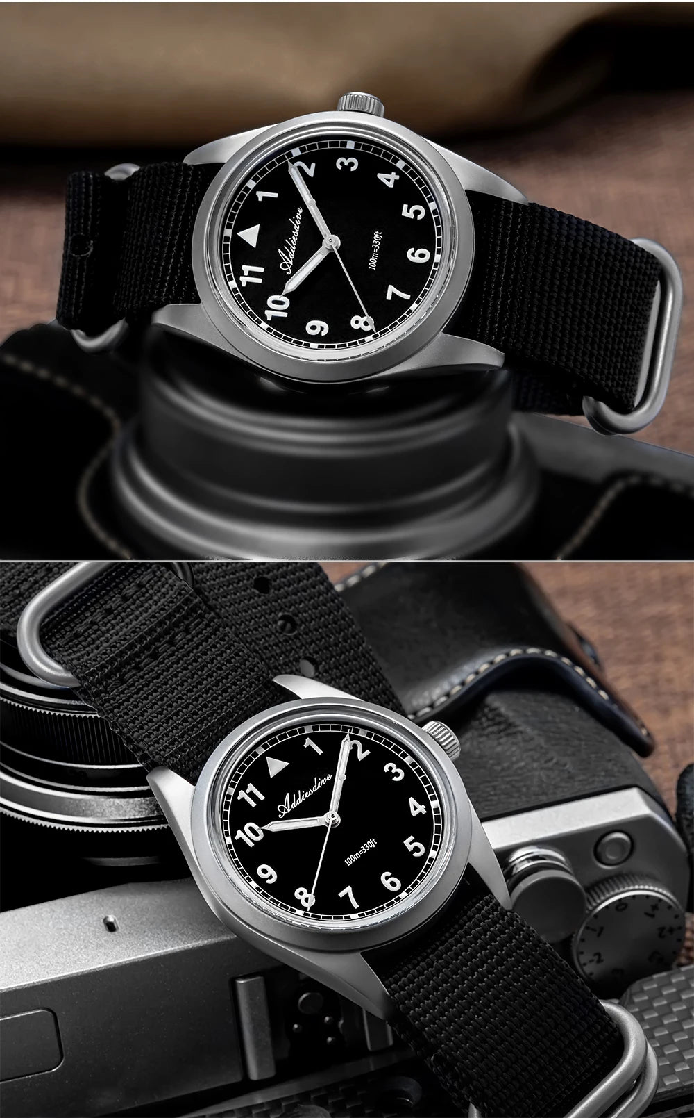 ADDIESDIVE Luxury Quartz Watch For Men New 36mm AR Coated Bubble Glass AD2079 Luminous 100m Waterproof Stainless Steel Men Gift