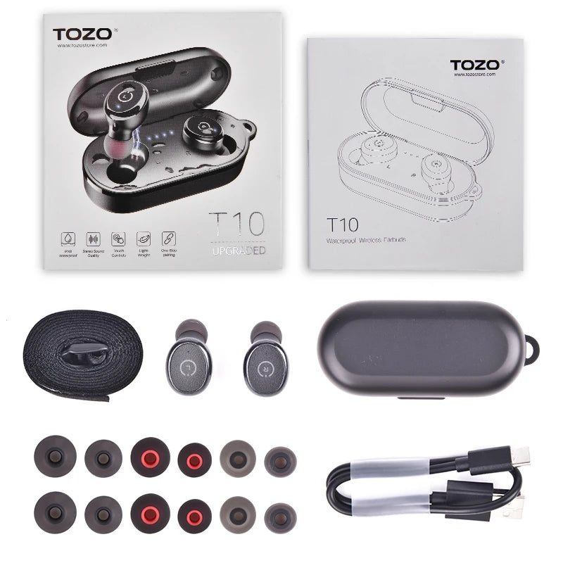 TOZO T10 Bluetooth 5.3 Earphones, Wireless Headphones, AI Enhanced Calling With Deep Bass, IPX8 Waterproof Earbuds, 45H Play